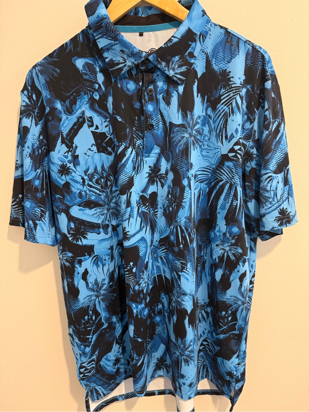 Scales Golf Polo Shirt Blue Tropical Performance Stretch Size L Beach Luau